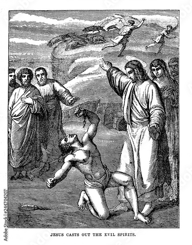 Jesus casts out the evil spirit Stock Illustration | Adobe Stock