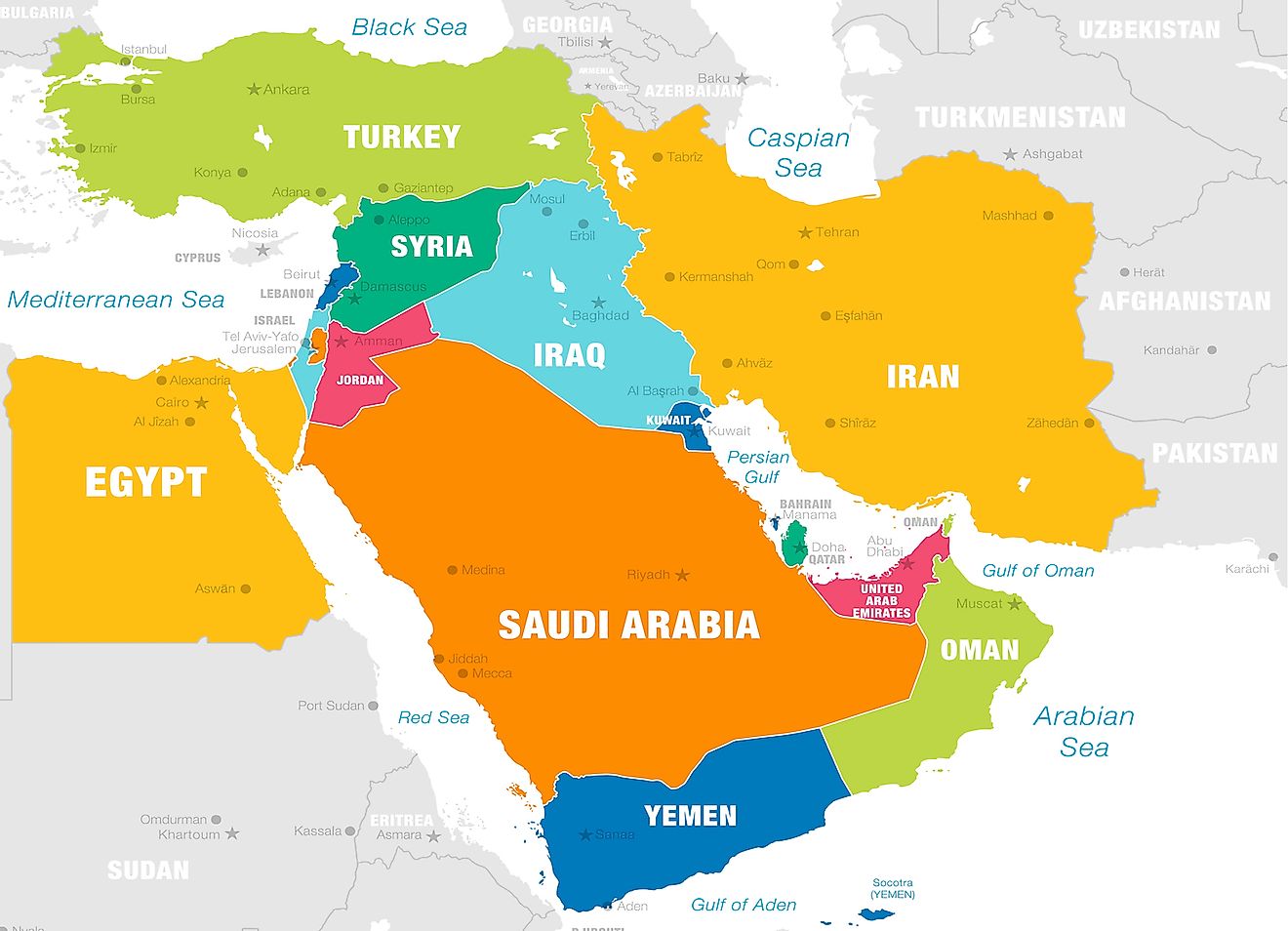 How Many Countries Are There In The Middle East? - WorldAtlas