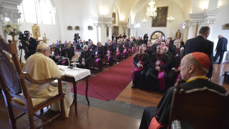 Pope Francis speaks to Peru's bishops