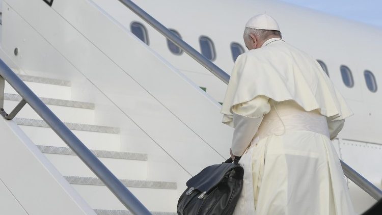 Pope Francis getting on his flight to Ireland at Rome's Fiumicino Airport