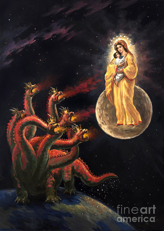 Israel Jesus and Woman v Seven Headed Dragon Revelation 12 Art ...