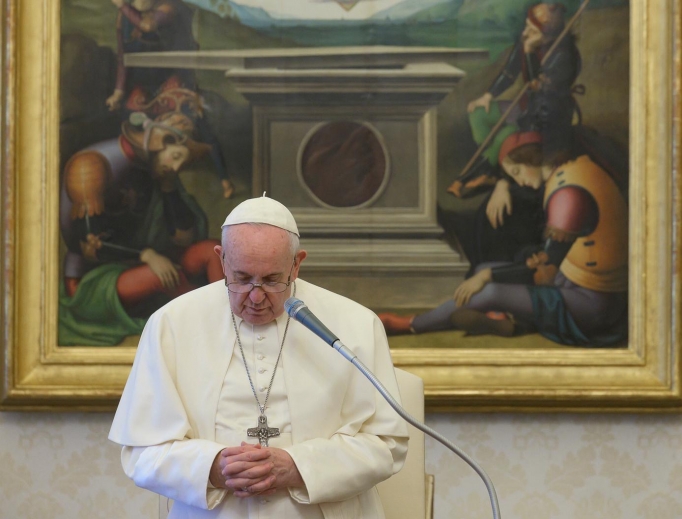 Pope Francis during his weekly General Audience at the Apostolic Palace on April 22, 2020. 