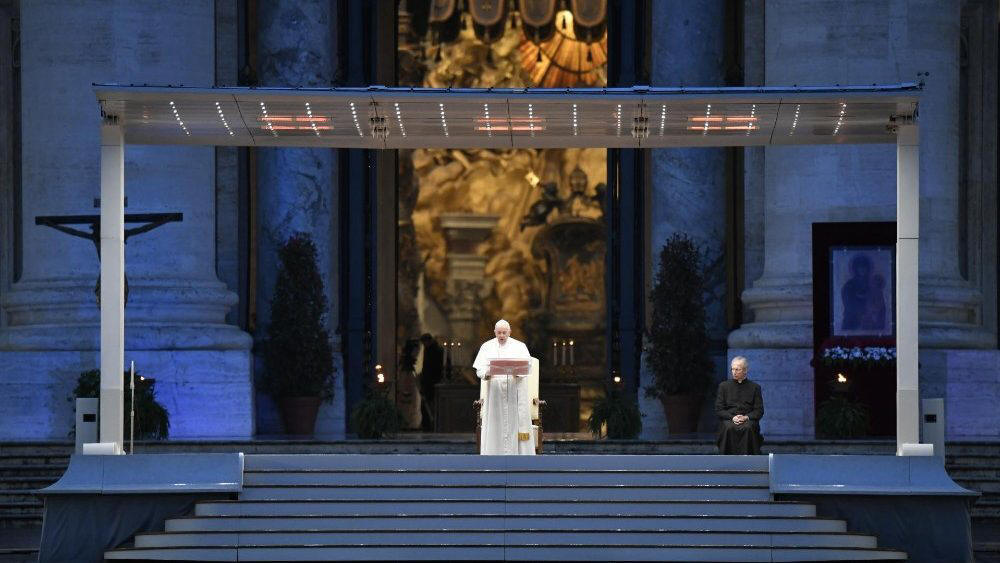 Pope Francis on the steps of St. Peter's Basilica