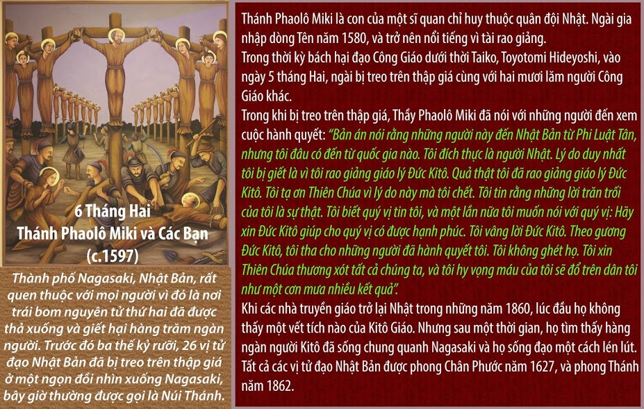 6 Tháng Hai, Thánh Phaolô Miki và Các Bạn (c.1597) - Hạnh Các Thánh - Huynh  Đoàn Đa Minh Cộng Đoàn Thánh Linh