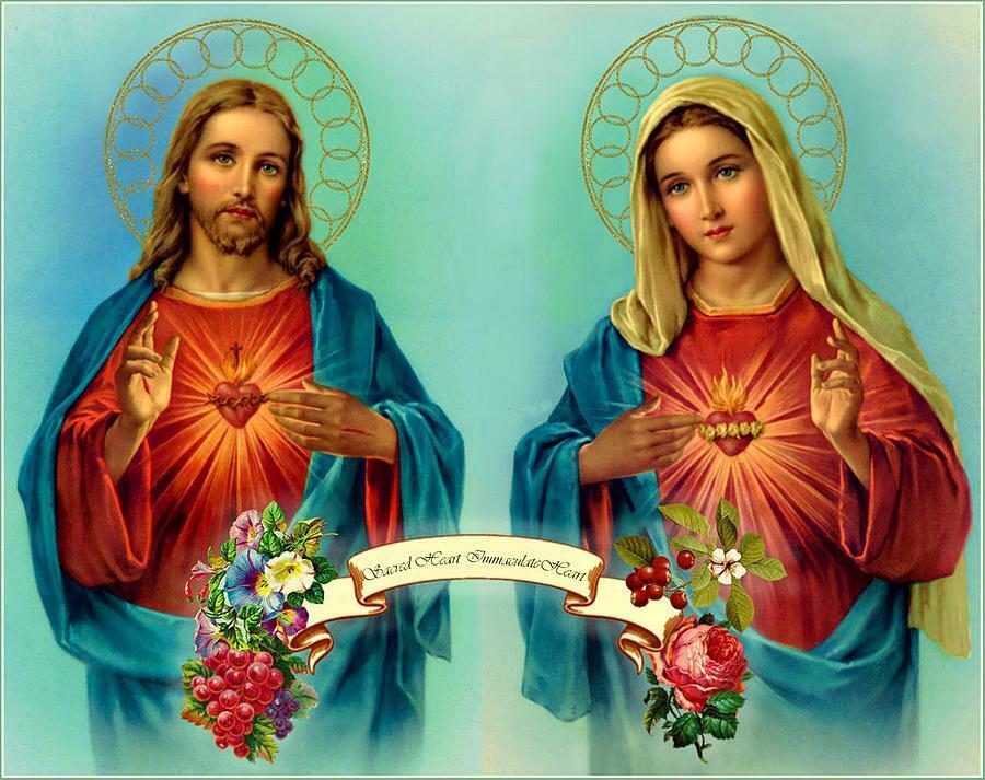 Catholic SACRED HEART of JESUS + IMMACULATE HEART of MARY 8x10" ready to  frame | eBay