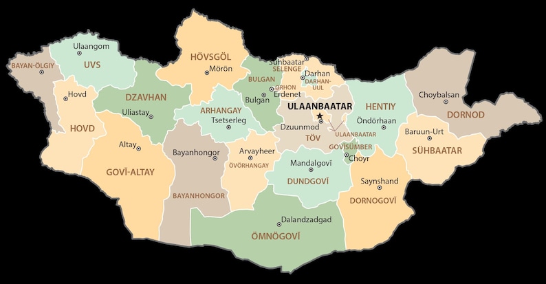 Mongolia Province Map Glossy Poster Picture Photo Print Banner Conversationprints image 1